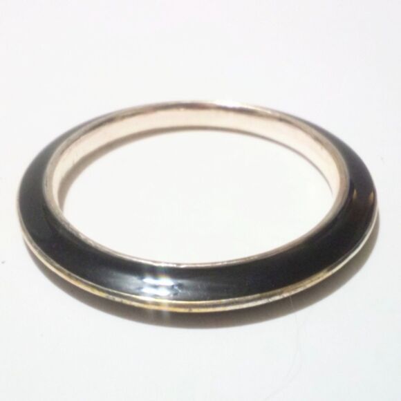 Gold Tone Black Enamel Bangle Bracelet - Picture 3 of 4